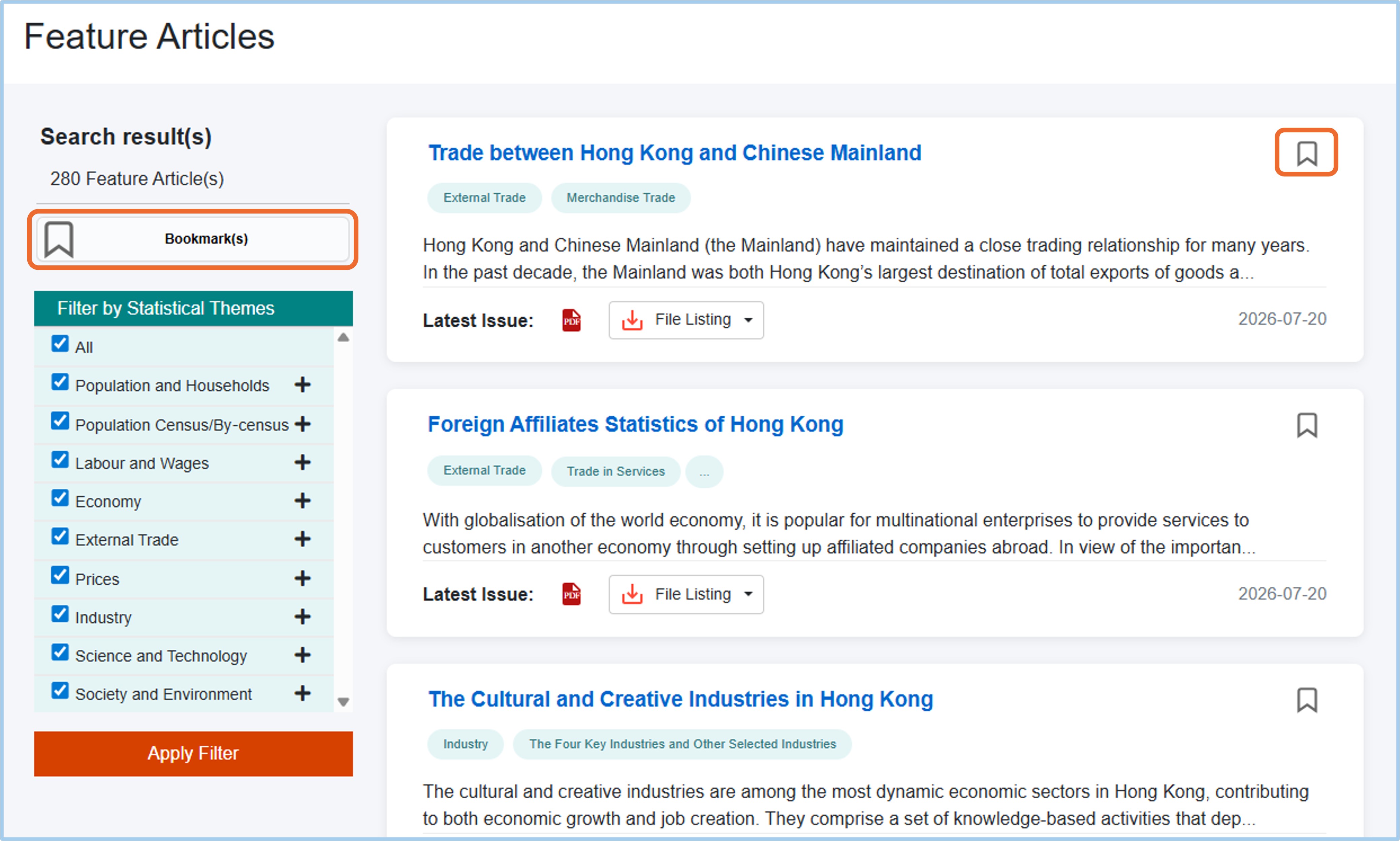 Feature Articles webpage